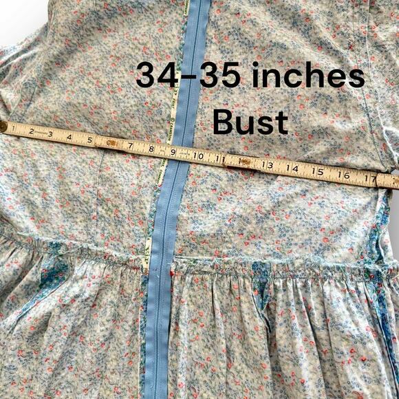 Vintage 1970s Large Handmade Blue Cotton Floral Prairie Dress, Cottagecore Lace - Picture 11 of 16